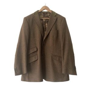 Ted Baker Wool Herringbone Jacket Suede Elbow Patch Men Sz XXL Academia Preppy